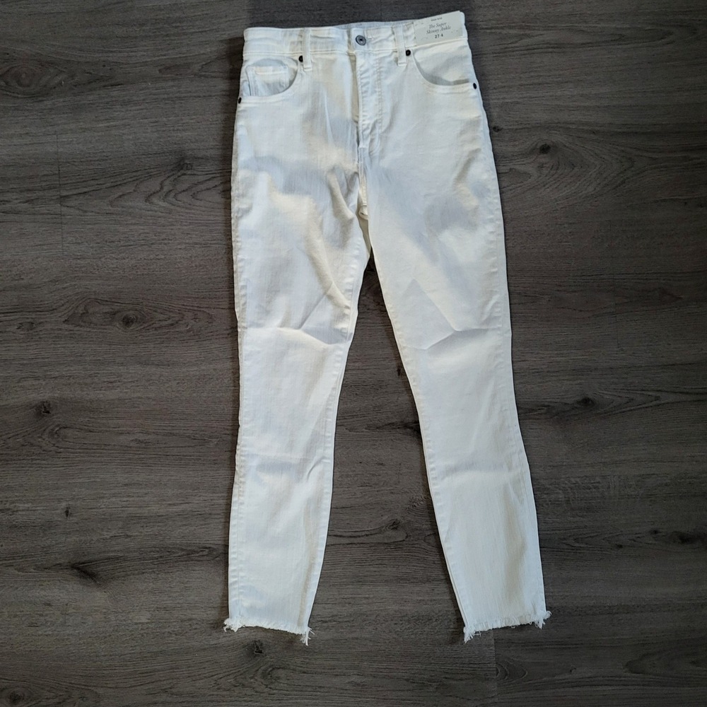 Abercrombie & Fitch Womens White High Rise Super Skinny Ankle Jeans 27 4 Raw Hem